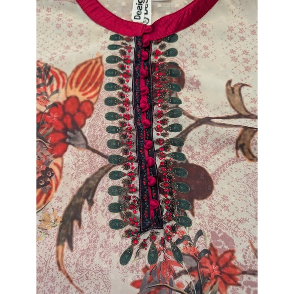 Desigual Sheer Floral Boho Tunic Top Sleeveless Size XL Artsy Eclectic Indie - Picture 6 of 6